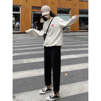 毛呢哈伦裤女2019秋冬新款休闲直筒显瘦长裤宽松阔腿奶奶裤萝卜裤