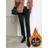 黑色牛仔裤女宽松2019秋冬新款高腰显瘦外穿加绒九分烟管直筒裤子