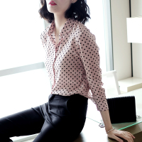 波点雪纺衬衫女职业通勤粉色竖条纹长袖女2019新款工作服气质衬
