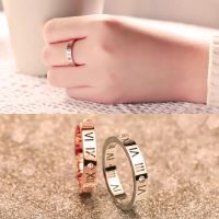 落雪 红时尚冷淡风chic学生戒指女玫瑰金罗马数字食指尾戒情侣对戒男