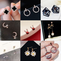 落雪 纯银耳钉耳环女长款韩版个生可爱简约耳饰气质红耳坠