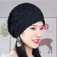 SUNTEK帽子女帽春夏季款堆堆帽蕾丝镂空钩花帽头巾帽透气空调帽遮白发帽
