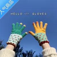 SUNTEK触屏韩版ins手套女秋冬季复古百搭学生可爱五指毛线针织保暖骑行