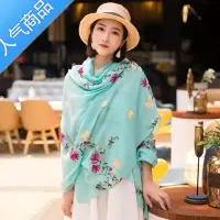 SUNTEK刺绣民族风棉麻围巾女秋冬季披肩两用春秋文艺夏季丝巾旅游长款