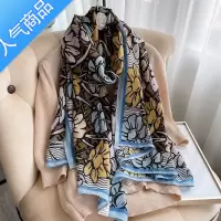 SUNTEK秋冬季韩版围巾女薄款百搭棉麻手感花卉披肩长款装饰保暖丝巾围脖