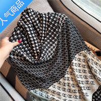 SUNTEK千鸟格字母棉麻围巾新款丝巾女冬季百搭韩版拼色披肩纱巾春秋薄款