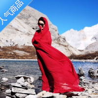 SUNTEK大红色拍照棉麻围巾沙漠防晒披肩海边旅游沙滩青海茶卡盐湖纱巾女