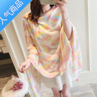 SUNTEK夏季防晒披肩春秋百搭超大纱巾海边旅游沙滩巾彩色棉花糖棉麻围巾