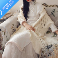 SUNTEK旗袍披肩围巾秋冬厚毛线复古文艺毛边毛绒流苏色度假旅拍保暖女