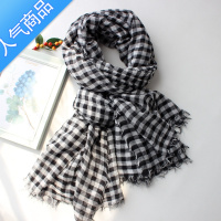 SUNTEK小方格子棉麻围巾女春秋季旅游披肩薄款 纱布丝巾文艺秋冬季