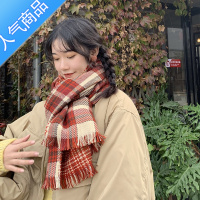 SUNTEK新年中国礼物红色格子围巾女秋冬季学生加厚韩版百搭情侣少女围脖