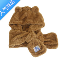 SUNTEK若素良品2021冬可爱毛绒小熊耳朵围巾帽子一体日系韩版围脖连体帽