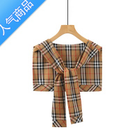 SUNTEK2021秋冬装饰格子新款咖色百搭披肩系带护肩打结围巾防晒搭肩韩版