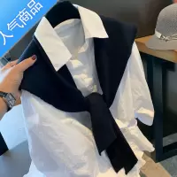 SUNTEK网红小披肩百搭打结搭肩女假领子毛线围巾配饰造型外搭针织坎肩女