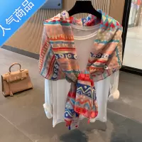 SUNTEK夏季丝巾女防晒披肩两用百搭时尚薄款围巾春秋出游外搭纱巾大披肩