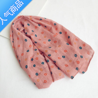 SUNTEK日韩文艺彩色小花儿童棉麻围巾秋冬新款女童百搭印花围脖春季薄款