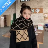 SUNTEK2021新款复古气质双面柔软毛线围巾女冬季保暖围脖百搭披肩潮