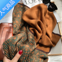 SUNTEK知性复古棉麻围巾女秋冬季韩版减龄百搭双层双面碎花装饰披肩两用