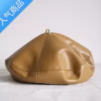SUNTEKPU皮质贝雷帽女韩版百搭日系蓓蕾帽秋冬英伦复古黑色网红画家帽子