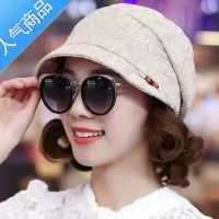 SUNTEK帽子女秋春秋韩版蕾丝短檐贝雷帽日系色八角帽女中年时尚南瓜帽
