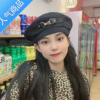 SUNTEK网红ins黑色贝雷帽子女ins皮扣设计款暗黑日系小众英伦复古画家帽