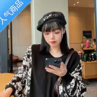 SUNTEK黑色贝雷帽子女金属扣机能风时髦ins春秋网红款英伦甜酷画家帽潮