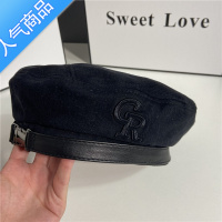 SUNTEK英伦时尚高街设计款刺绣字母金属插扣贝雷帽女夏季百搭画家帽潮