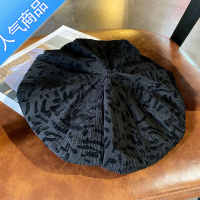 SUNTEK新款豹纹贝雷帽子女夏季薄款黑色亚麻南瓜帽大头围网红画家云朵帽