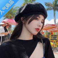 SUNTEK黑色豹纹贝雷帽子女秋冬款日系百搭网红大头围小众复古蓓蕾画家帽