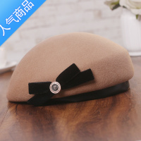 SUNTEK帽子女秋冬新款呢毡帽韩版优雅蝴蝶结贝雷帽英伦时尚百搭礼帽