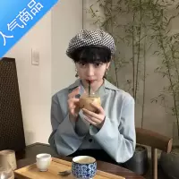 SUNTEK-千鸟格网红贝雷帽女秋冬韩版日系百搭潮ins英伦复古蓓蕾画家帽子