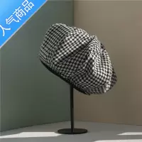 SUNTEK千鸟格大码ins网红贝雷帽女春秋季款超大头围60cm日系夸张云朵帽