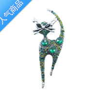 SUNTEK韩版可爱小猫胸针男女百搭绿色镶钻猫咪胸针开衫别针西装胸花配饰