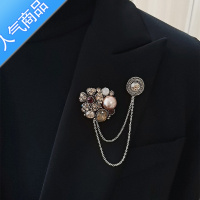 SUNTEK韩版气质胸针双链条可爱珍珠饰品女西装西服男衬衫扣胸花别针配饰