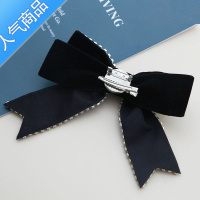 SUNTEK黑色丝绒蝴蝶结领结胸针水钻链条衣服短袖衬衫装饰品网红夹子别针