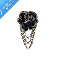 SUNTEK复古古典风黑色玫瑰花胸针古色流苏花朵胸针男女气质西装胸花别针