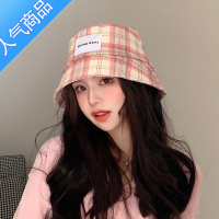 SUNTEK格子渔夫帽子女春秋款水桶帽2021年百搭秋冬季小盆帽大头围潮