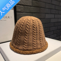 SUNTEK大头围针织毛线渔夫帽子冬季羊羔毛绒韩版百搭加厚保暖水桶盆帽女