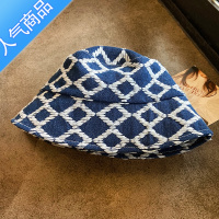 SUNTEK蓝色牛仔格纹渔夫帽子女早春夏季日系小众大头围薄款防晒水桶盆帽