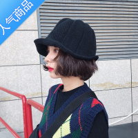 SUNTEK渔夫帽子女士秋冬盆帽韩国荷叶边钢丝针织保暖毛线帽日系百搭礼帽