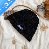 SUNTEK高端帽子女秋冬毛线帽手工针织冷帽字母贴标百搭水桶渔夫帽潮
