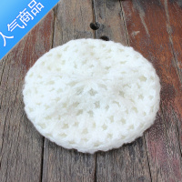 SUNTEK冬日复古毛线帽手工包头帽甜美双层勾花朵贝雷帽复古针织帽女画家