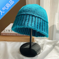 SUNTEK蓝色粗针织毛线渔夫帽子女秋冬季韩版百搭日系潮牌显脸小麻花盆帽