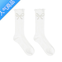 SUNTEKins风复古珍珠蝴蝶结中筒袜甜酷辣妹木耳边堆堆袜学生可爱袜