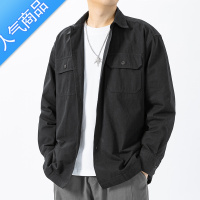 SUNTEK军绿色水洗工装衬衫男多口袋日系港风长袖百搭衬衣男休闲秋季潮牌