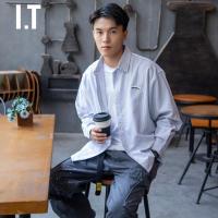 SUNTEK香港潮牌休闲衬衫男秋冬新款细条纹显瘦简约宽松百搭帅气长袖衬衣