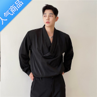 SUNTEK早秋日系复古轻奢衬衫男长袖韩版慵懒风潮流坠垂感痞帅绸缎衬衣薄