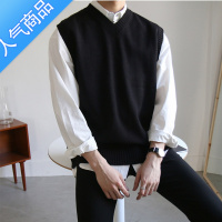 SUNTEK港风秋季男士无袖毛衣背心宽松坎肩打底衫v领针织衫韩版马甲潮流
