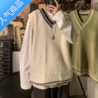 SUNTEKv领毛衣马甲男春秋季新款潮流针织衫背心港风宽松复古学院风毛衫