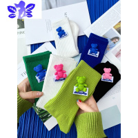 Ideamini 春夏潮流外穿克莱因蓝中筒袜棉日韩马卡龙糖果色可爱无骨缝头长袜袜子